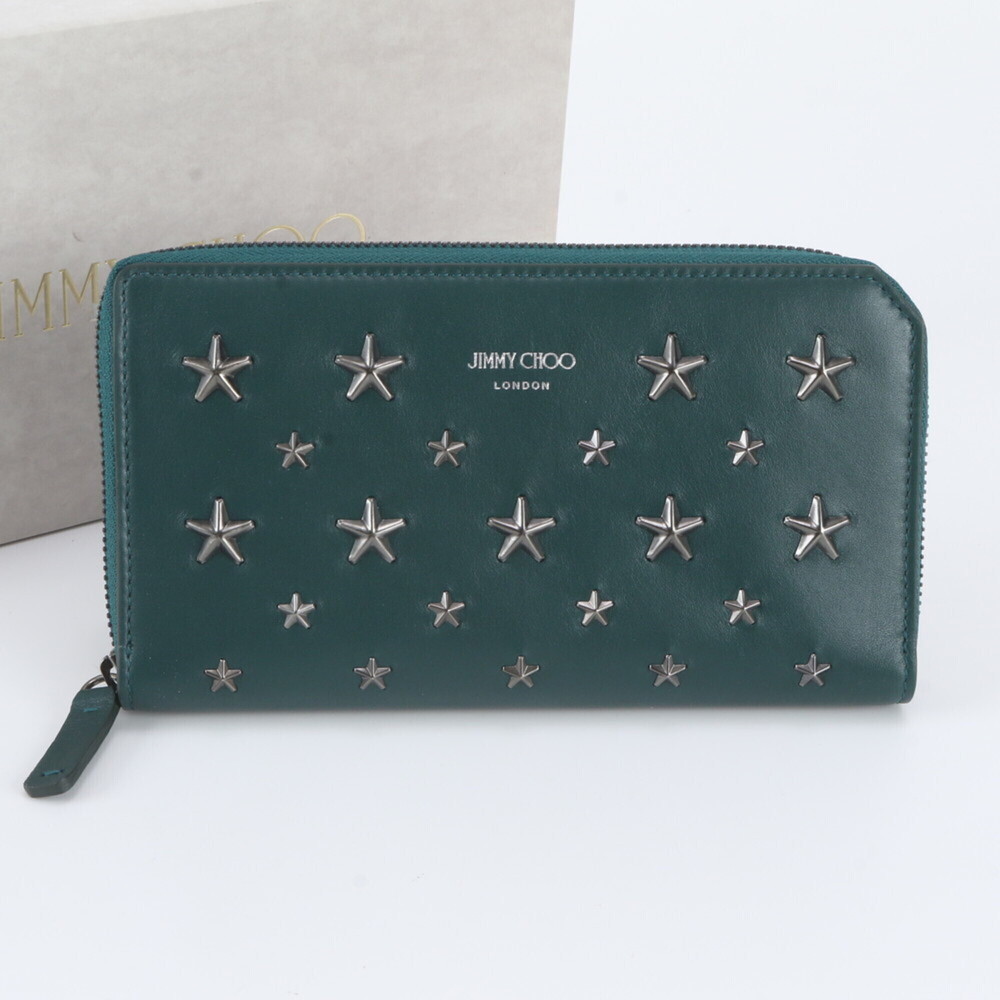 Jimmy Choo Star Studded Leather Long Wallet, Round Zipper, for Men and Women
